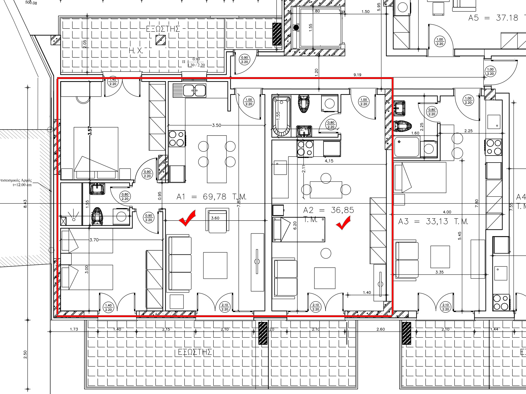 New 3 bedroom apartment 107 sq.m. for sale. 1st floor in the center of Ioannina near the Stadium